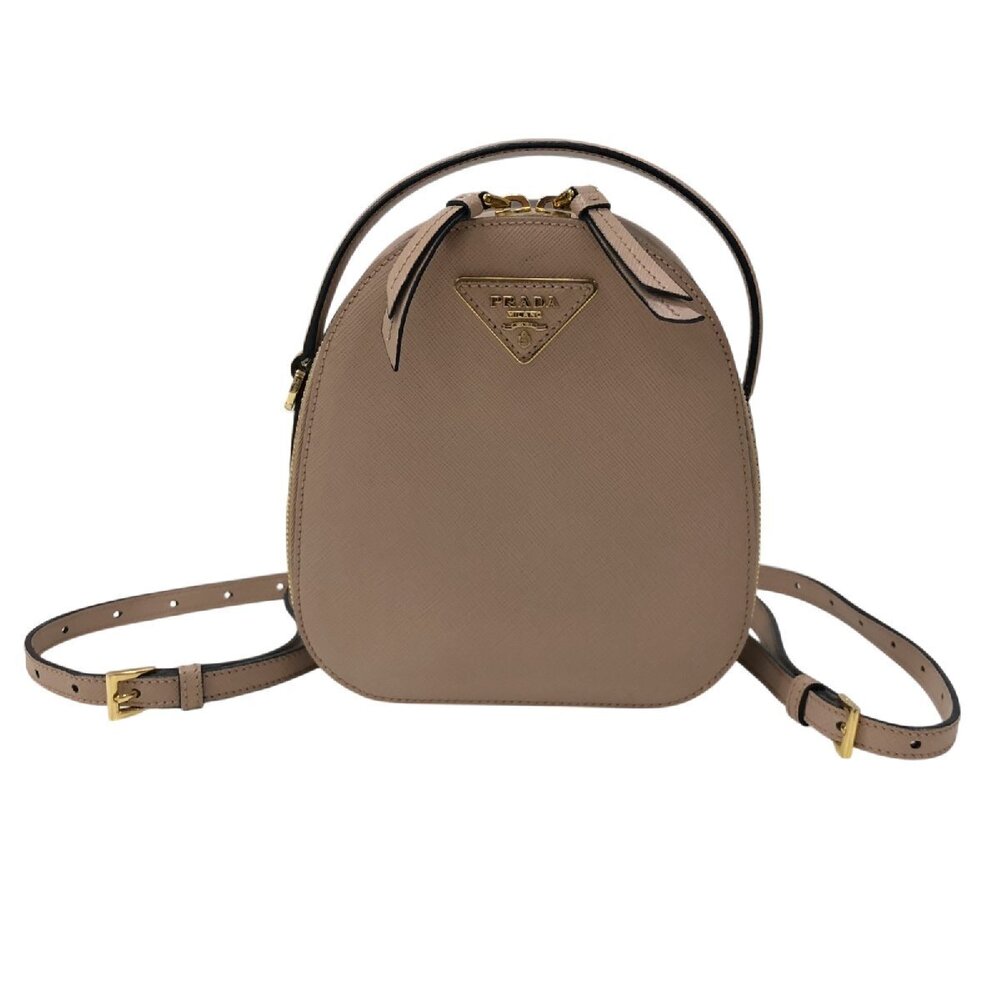 Prada Odette Saffiano Backpack Pink Beige Leather Daypack